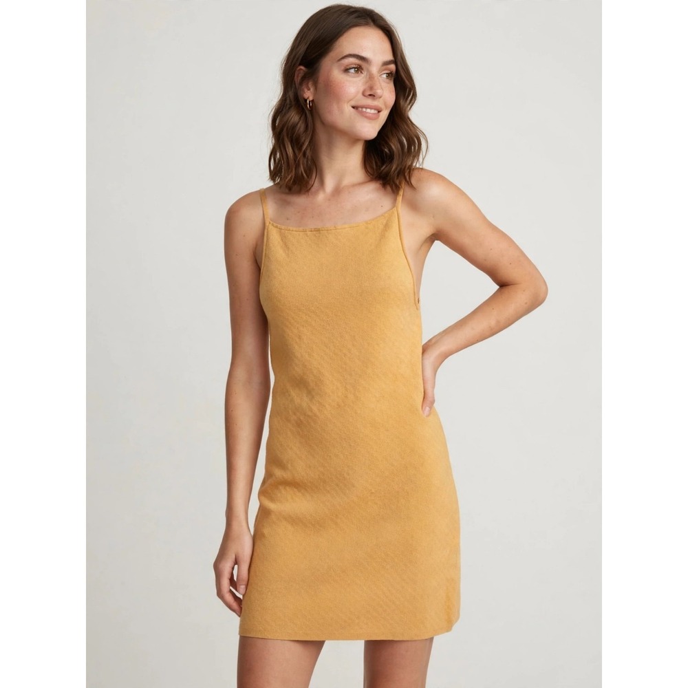 Abercrombie Fitch Women's XL Mustard Yellow Knit Slip Mini Dress Square Neck